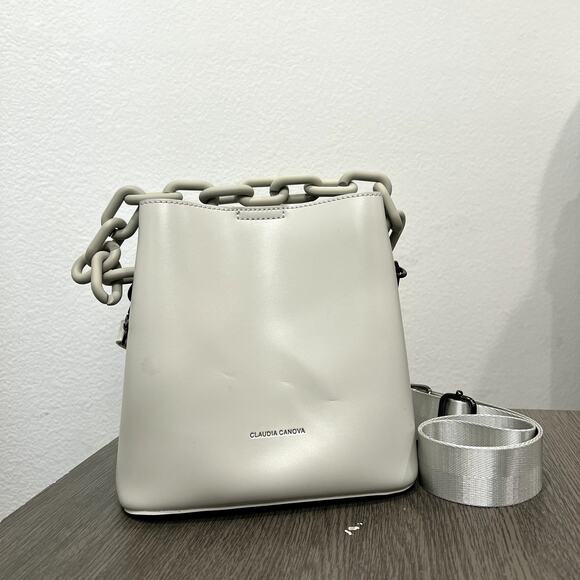 Claudia Canova Womens OS Chain & Web Shoulder Strap Tote Bag Light Grey - Picture 2 of 5